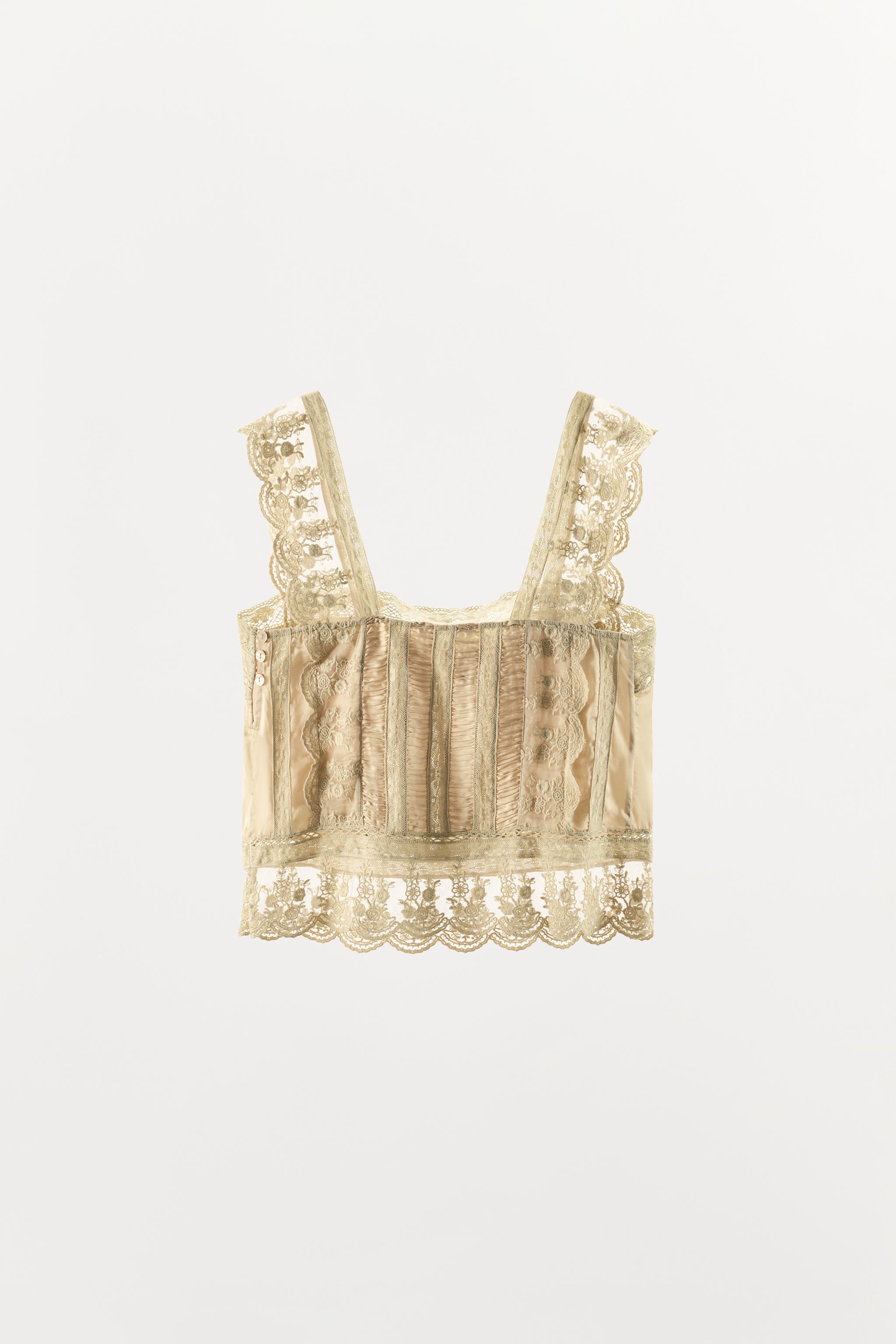 SATIN EFFECT PLEATED LACE TOP